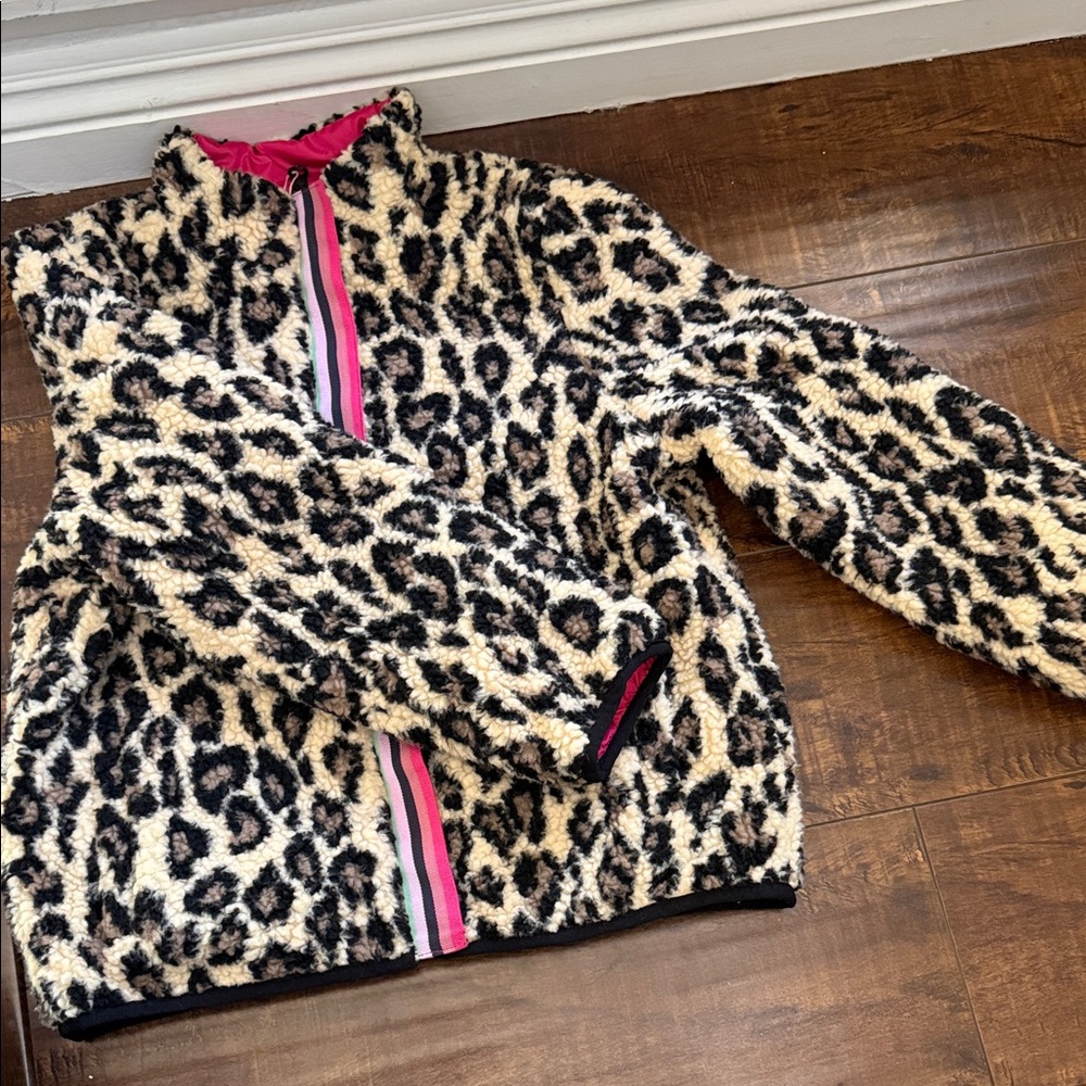 Leopard Print Fleece Jacket with Pink Accents